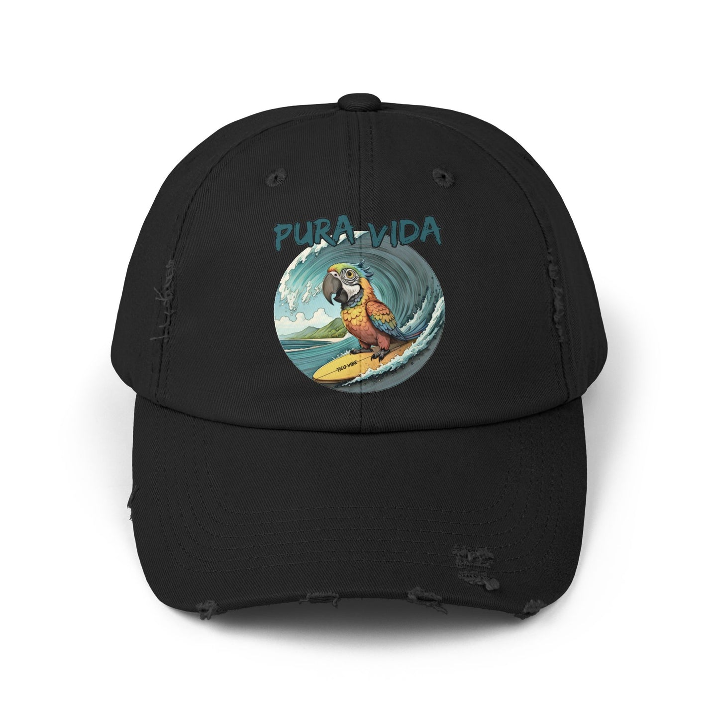 Surfing Macaw Distressed Unisex Cap