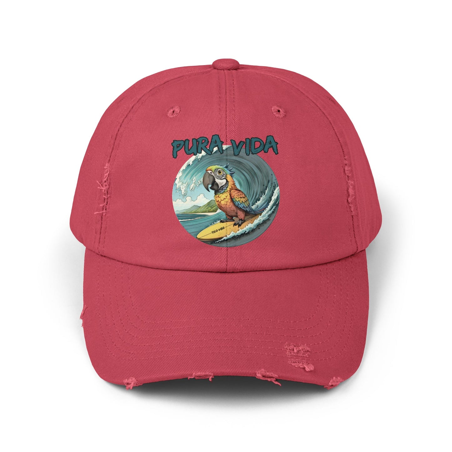Surfing Macaw Distressed Unisex Cap