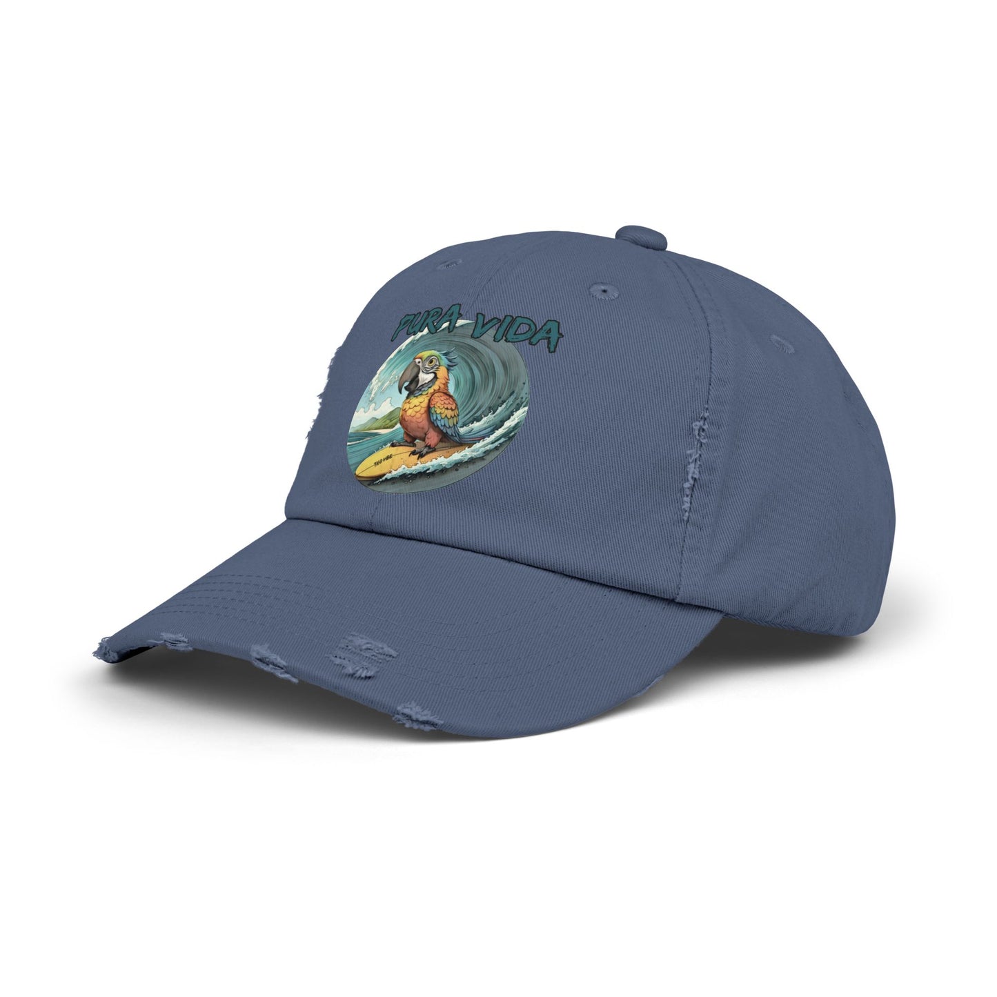 Surfing Macaw Distressed Unisex Cap