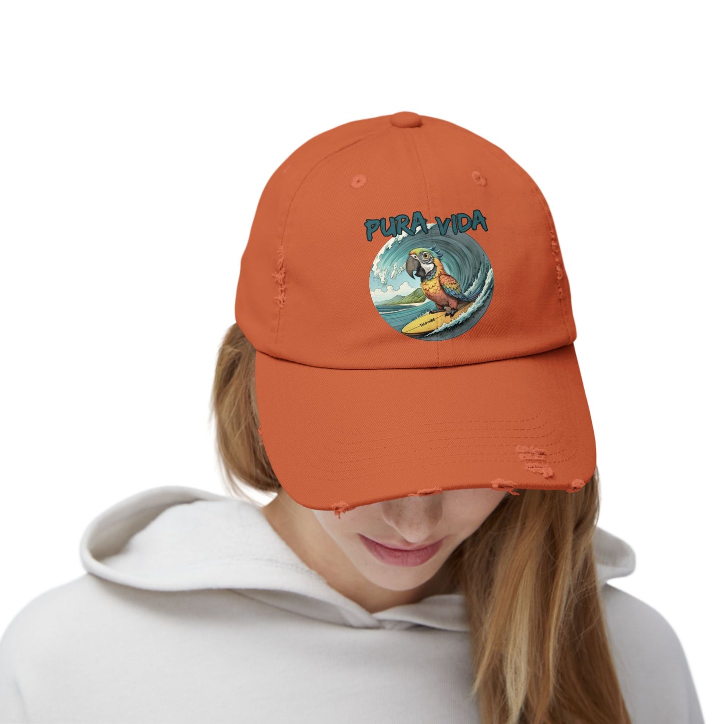 Surfing Macaw Distressed Unisex Cap