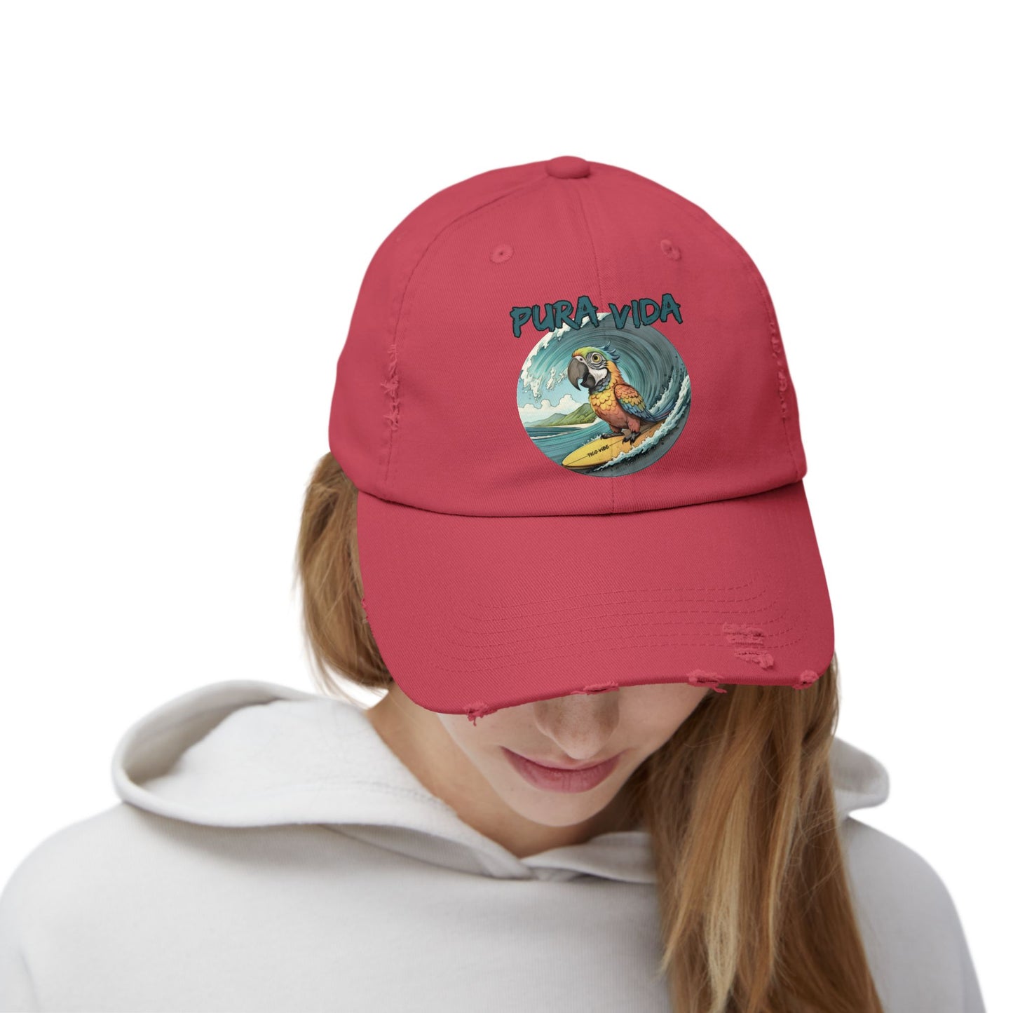 Surfing Macaw Distressed Unisex Cap