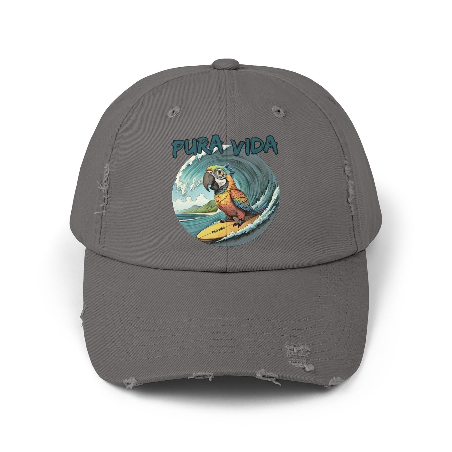 Surfing Macaw Distressed Unisex Cap