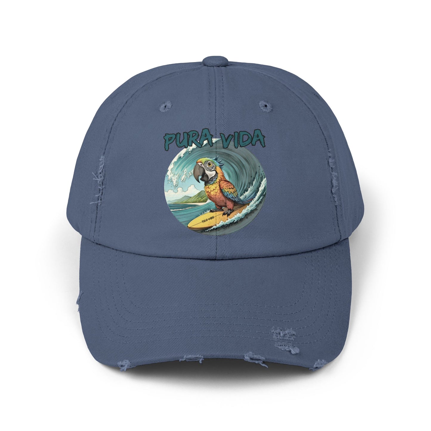 Surfing Macaw Distressed Unisex Cap