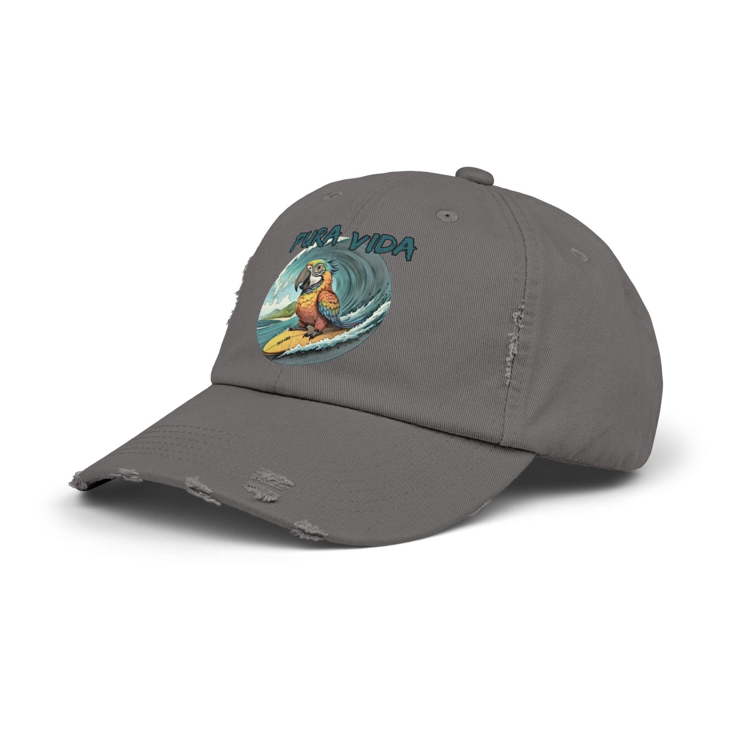 Surfing Macaw Distressed Unisex Cap