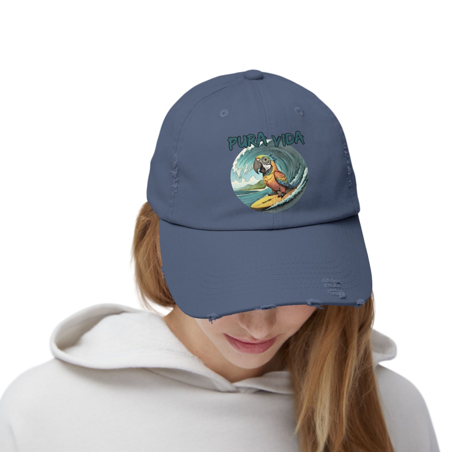 Surfing Macaw Distressed Unisex Cap