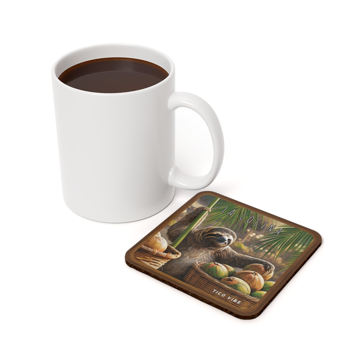 "Sloth La Cocina" Cork Back Coaster