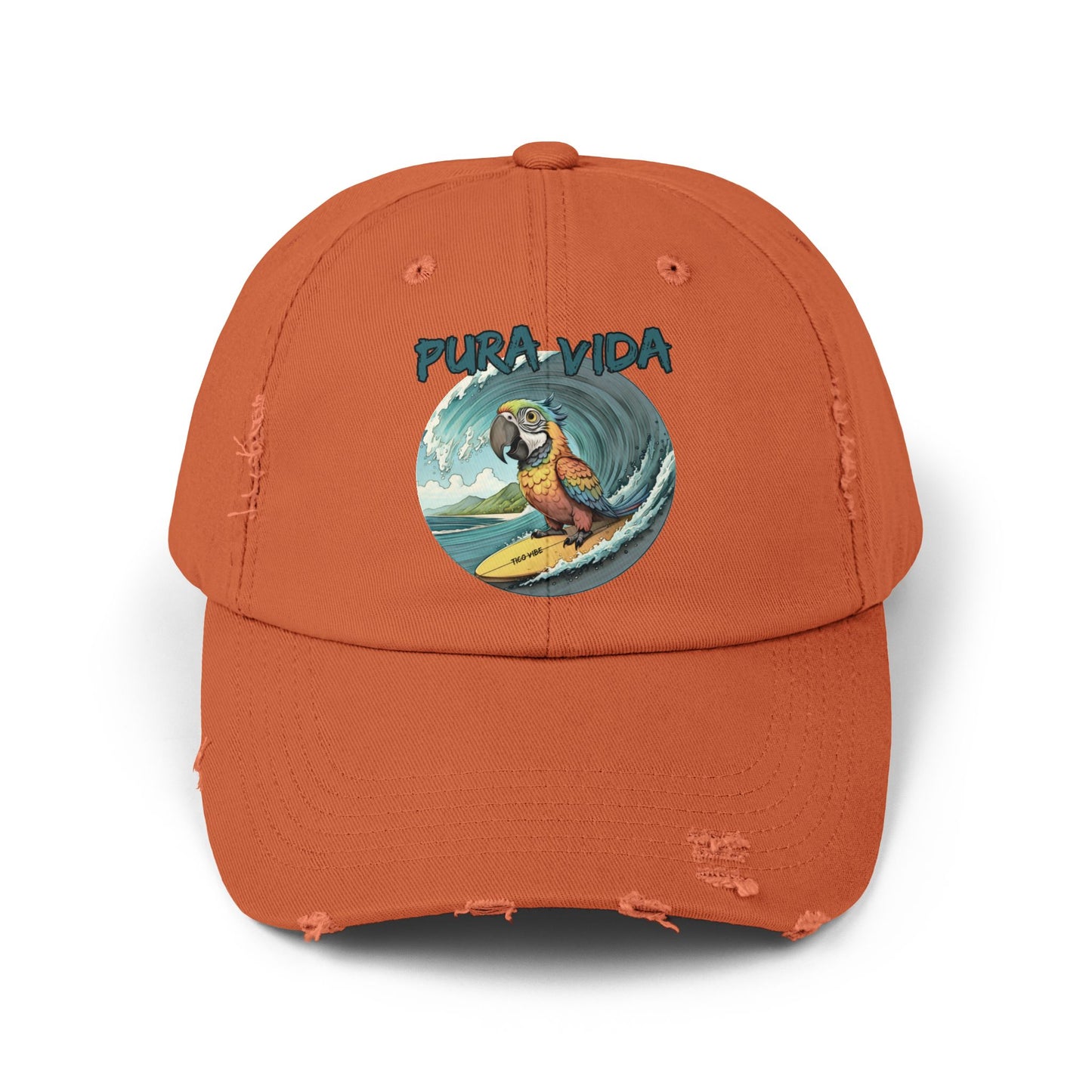 Surfing Macaw Distressed Unisex Cap