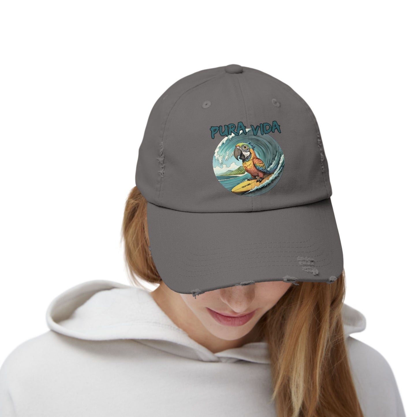 Surfing Macaw Distressed Unisex Cap
