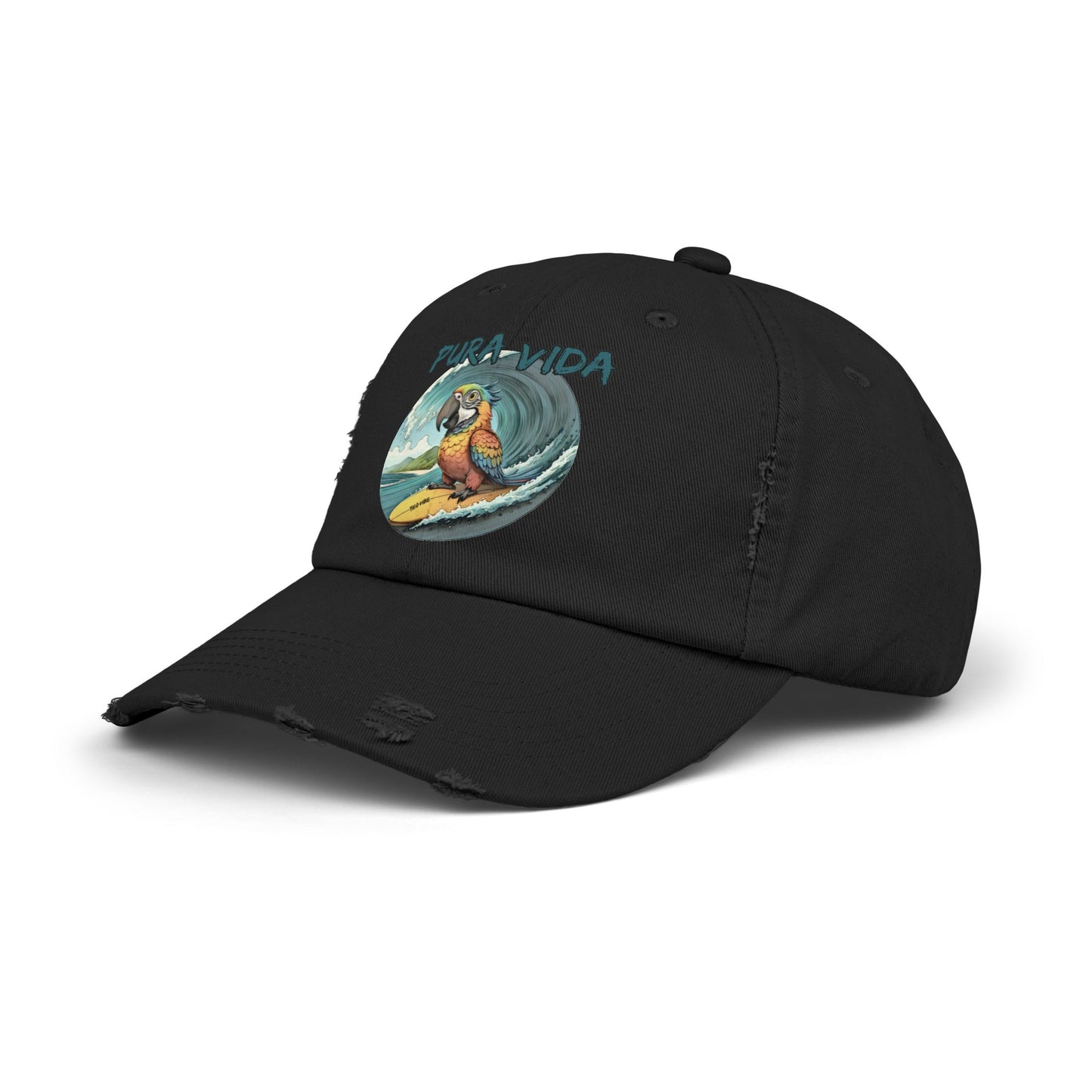 Surfing Macaw Distressed Unisex Cap