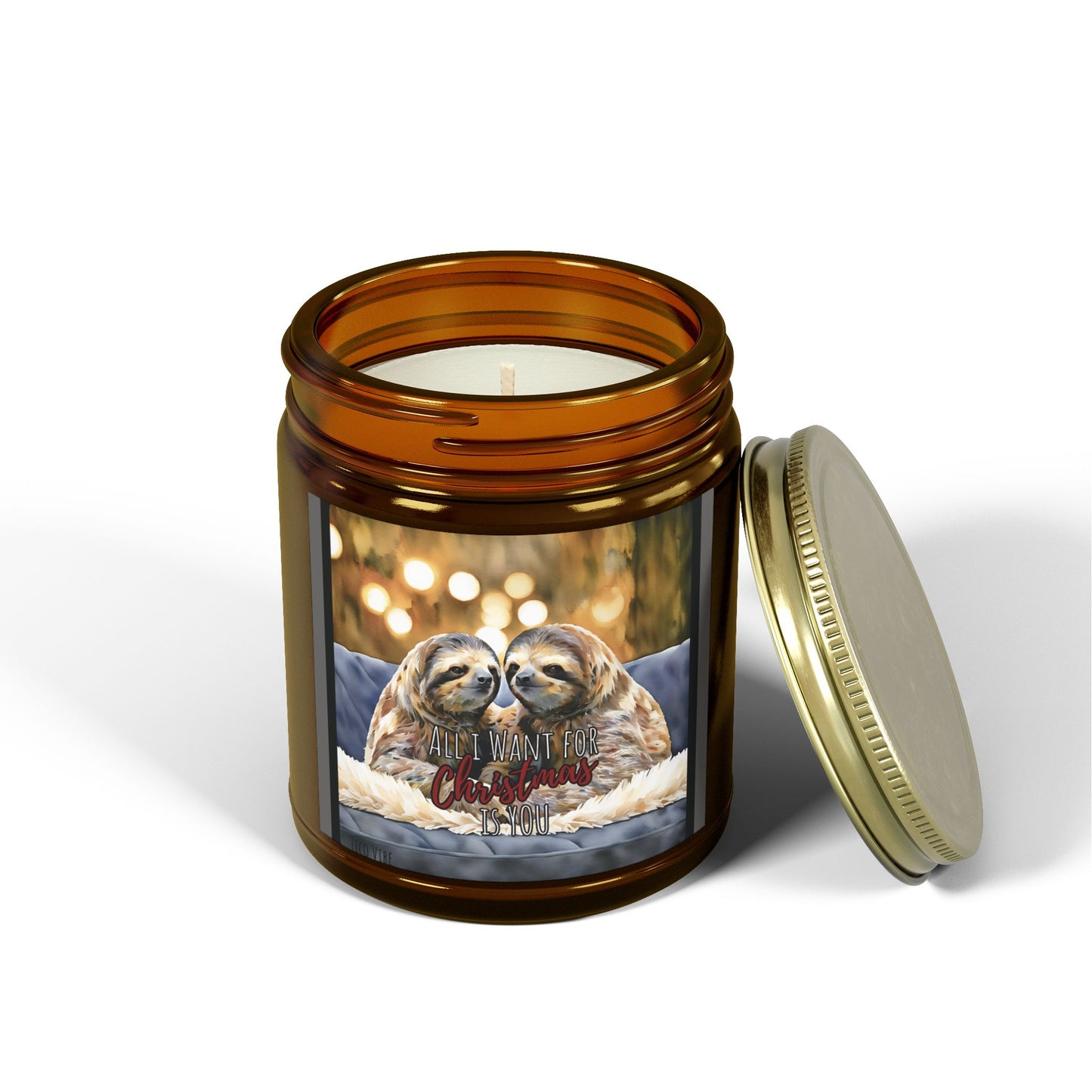 Festive Sloth Christmas Candle – Coconut Apricot Wax, 4oz & 9oz Holiday Scents