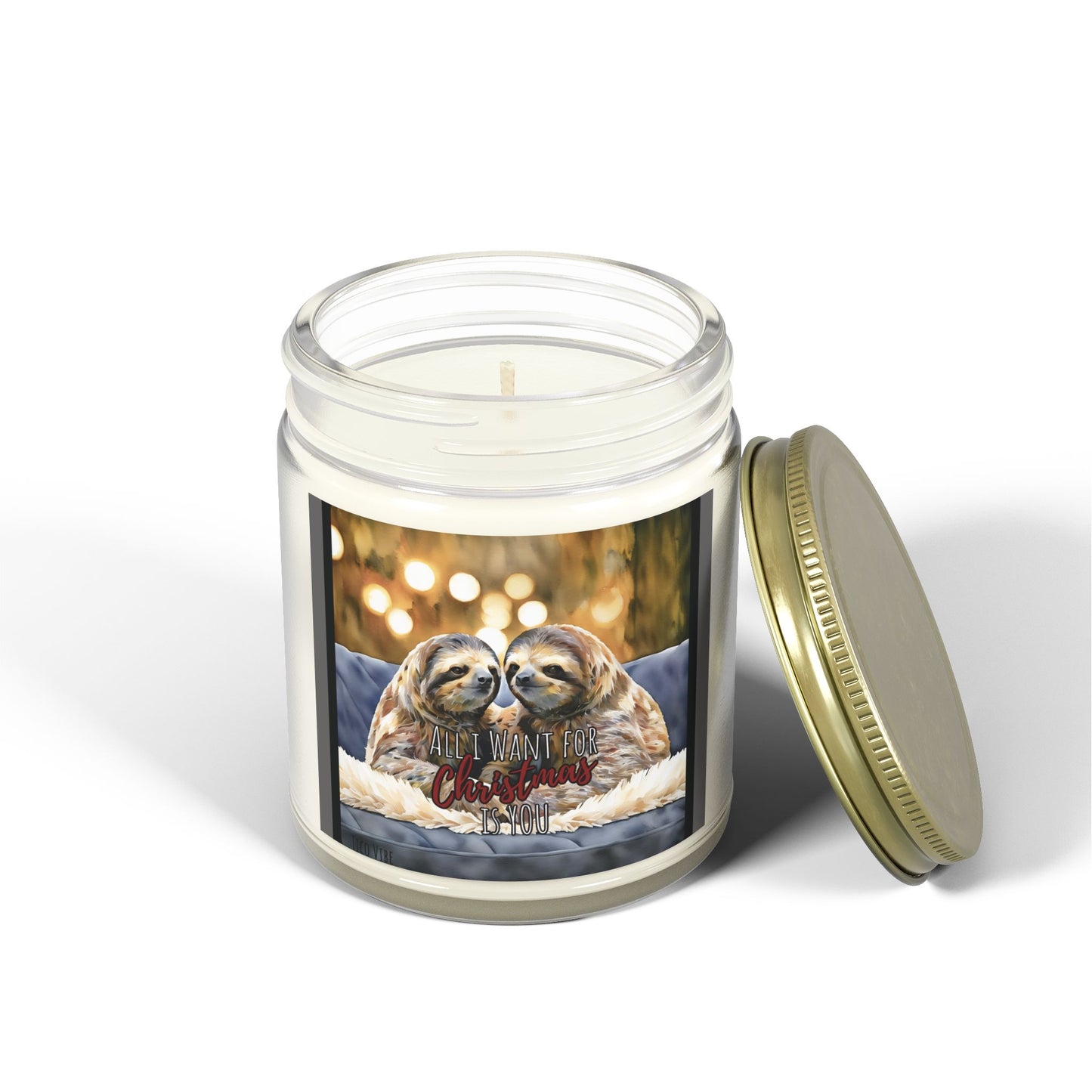 Festive Sloth Christmas Candle – Coconut Apricot Wax, 4oz & 9oz Holiday Scents