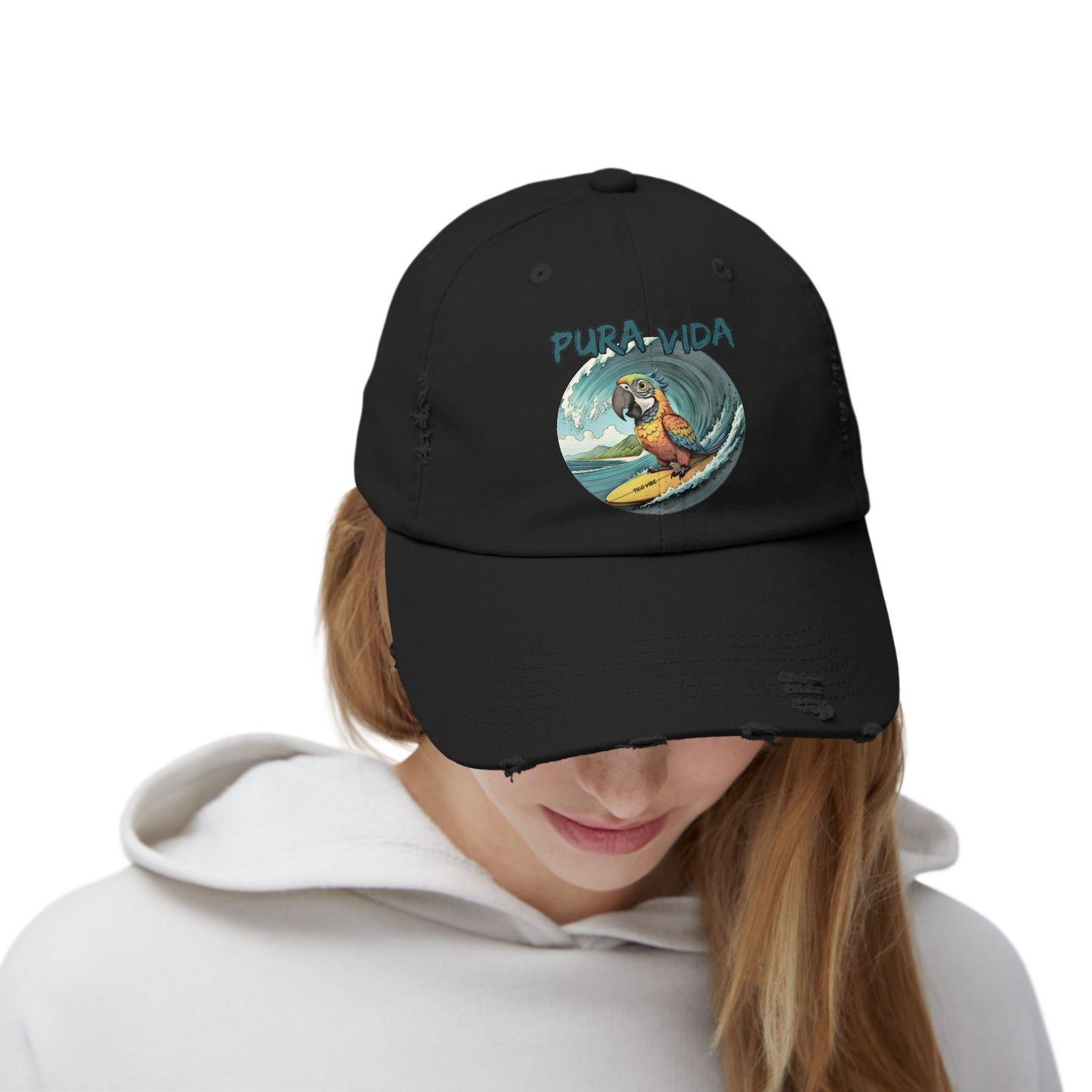 Surfing Macaw Distressed Unisex Cap