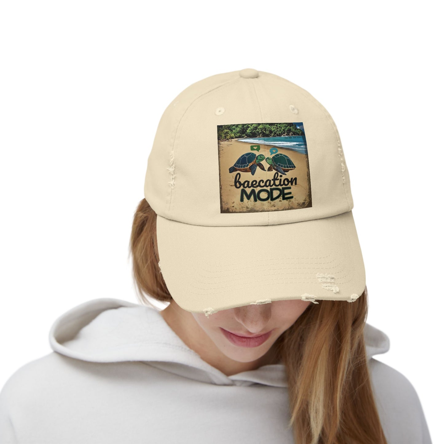 "Baecation Mode" Unisex Distressed Cap
