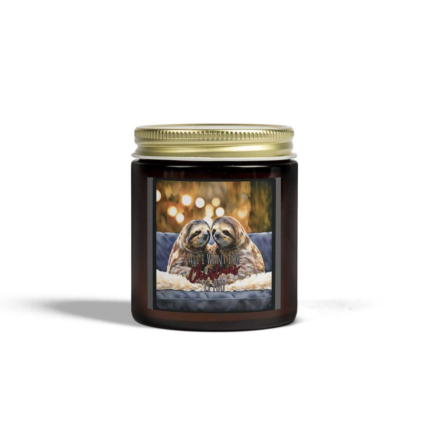 Festive Sloth Christmas Candle – Coconut Apricot Wax, 4oz & 9oz Holiday Scents