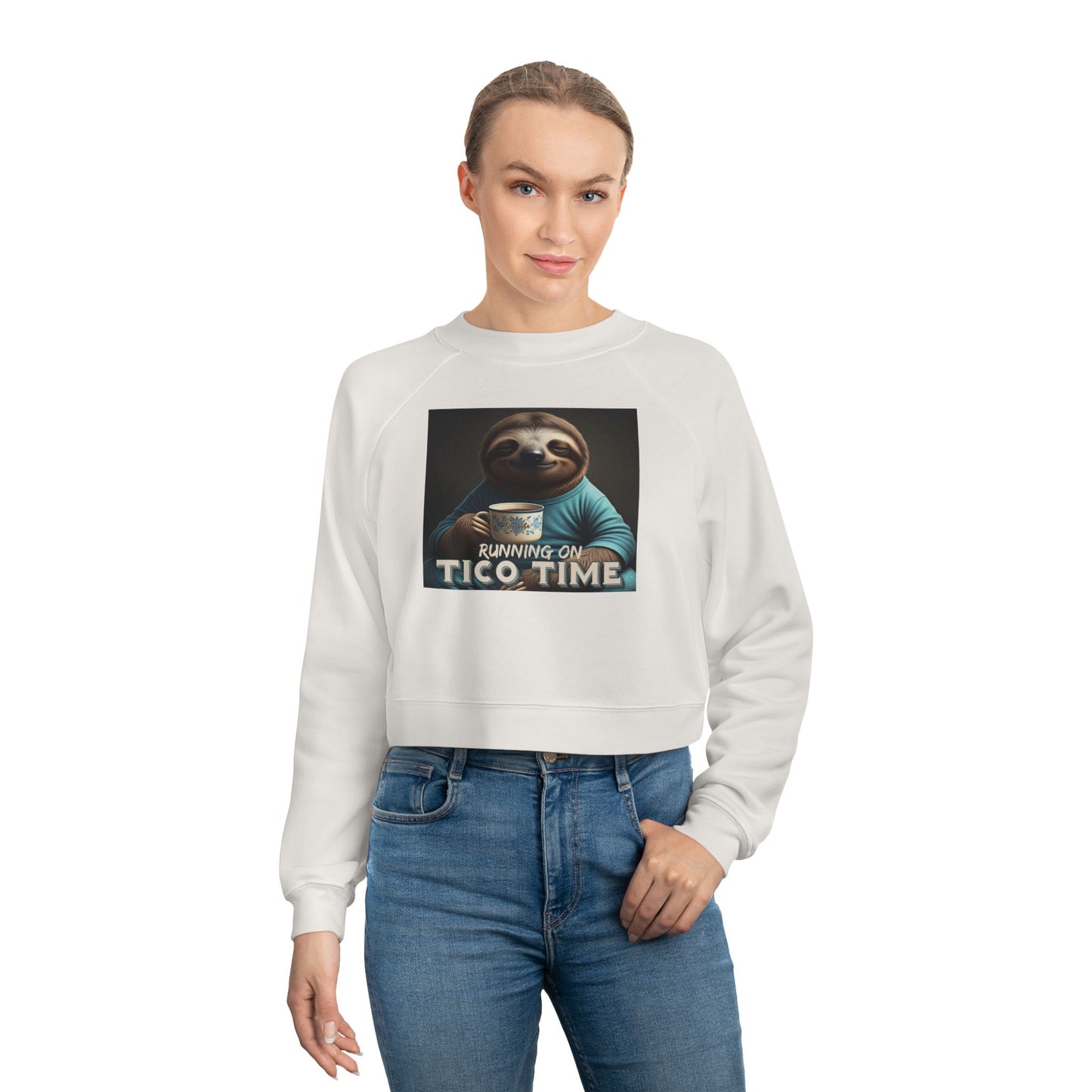 "Sloth running on Tico Time" Women's Cropped Fleece Pullover