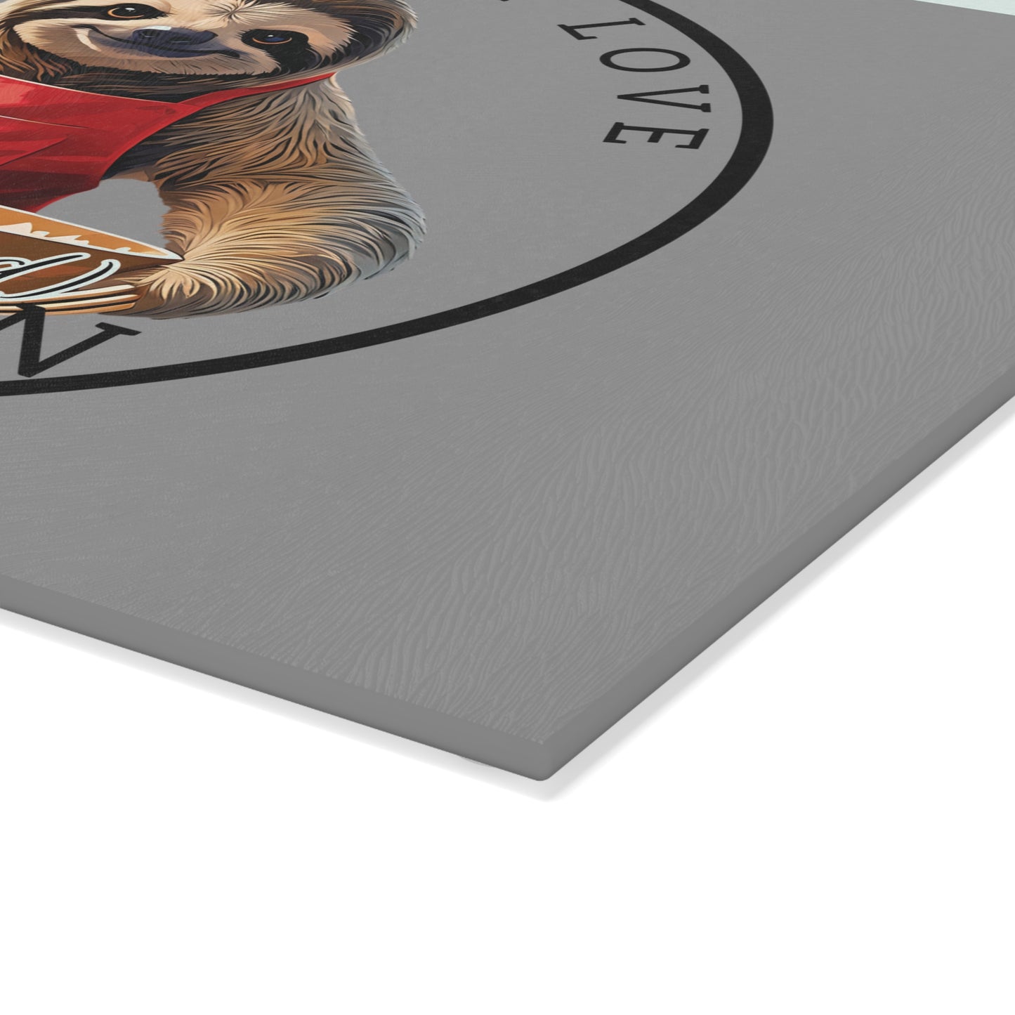 "Made with Love sloth" Glass Cutting Board