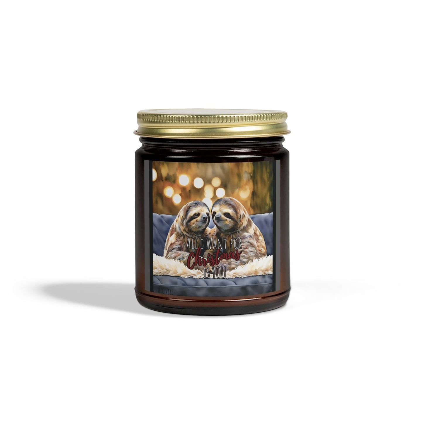 Festive Sloth Christmas Candle – Coconut Apricot Wax, 4oz & 9oz Holiday Scents