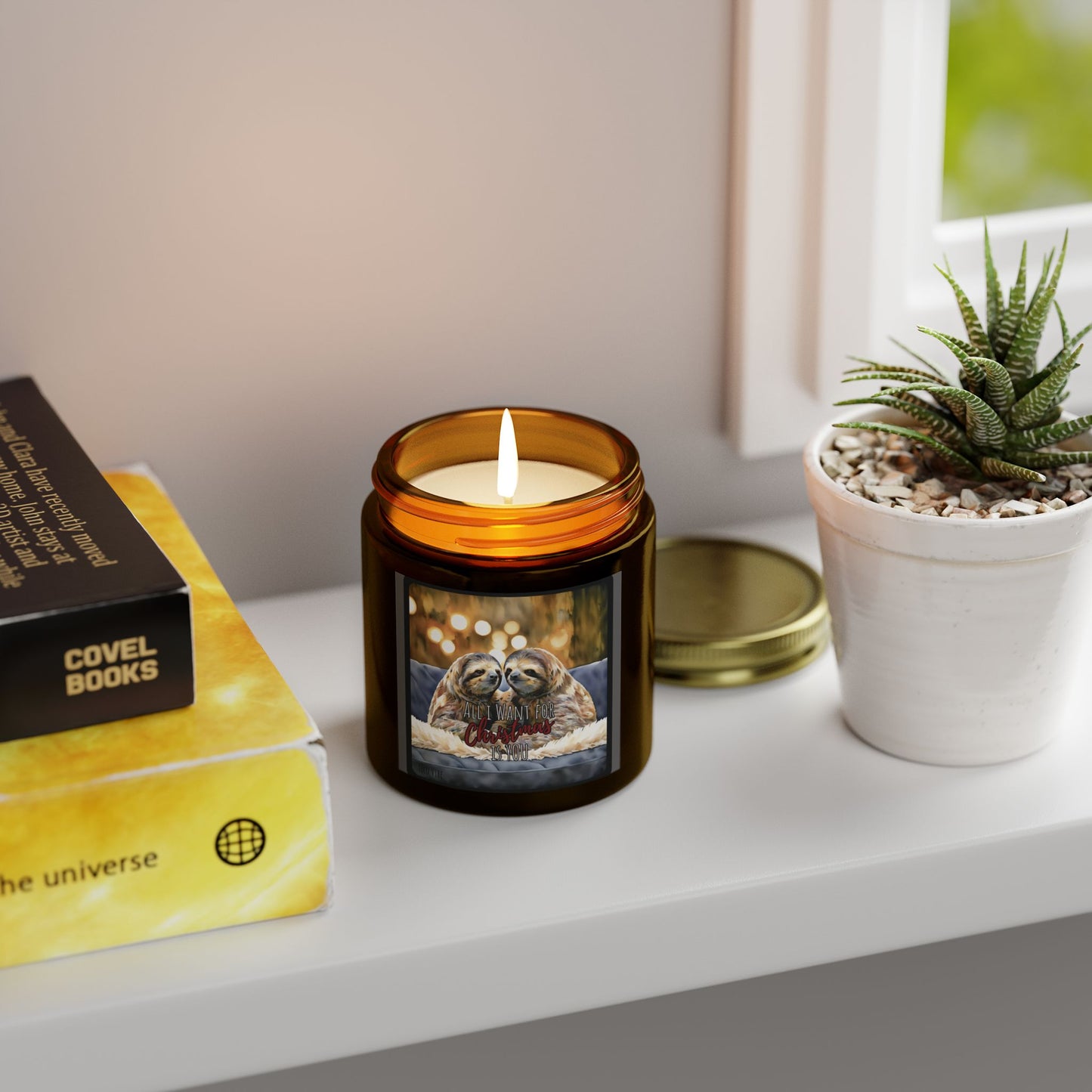 Festive Sloth Christmas Candle – Coconut Apricot Wax, 4oz & 9oz Holiday Scents