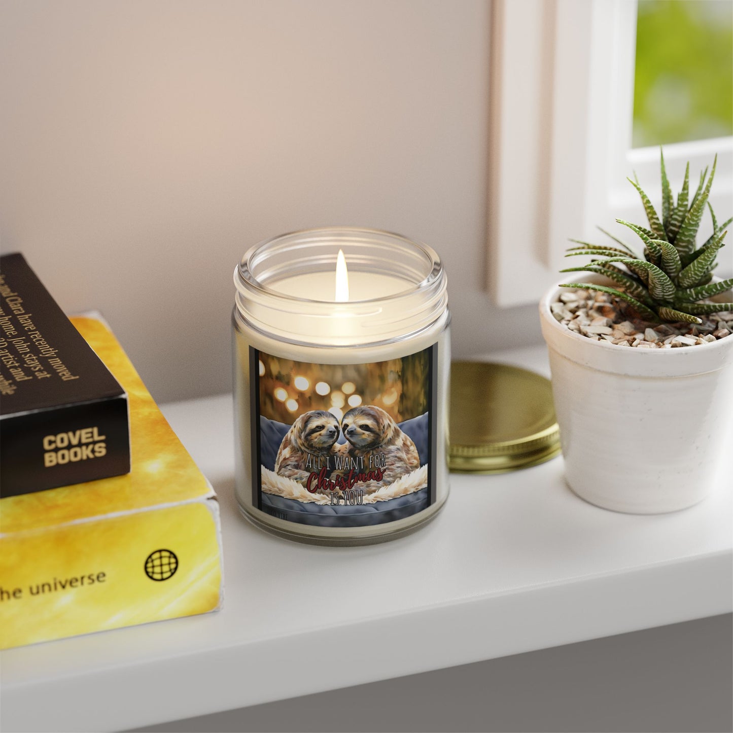 Festive Sloth Christmas Candle – Coconut Apricot Wax, 4oz & 9oz Holiday Scents