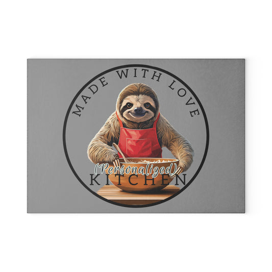 "Made with Love sloth" Glass Cutting Board