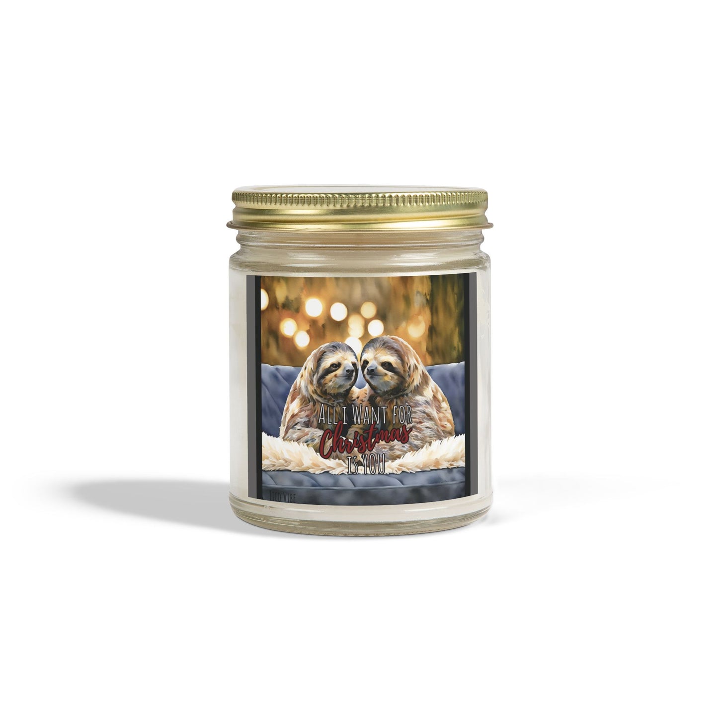 Festive Sloth Christmas Candle – Coconut Apricot Wax, 4oz & 9oz Holiday Scents