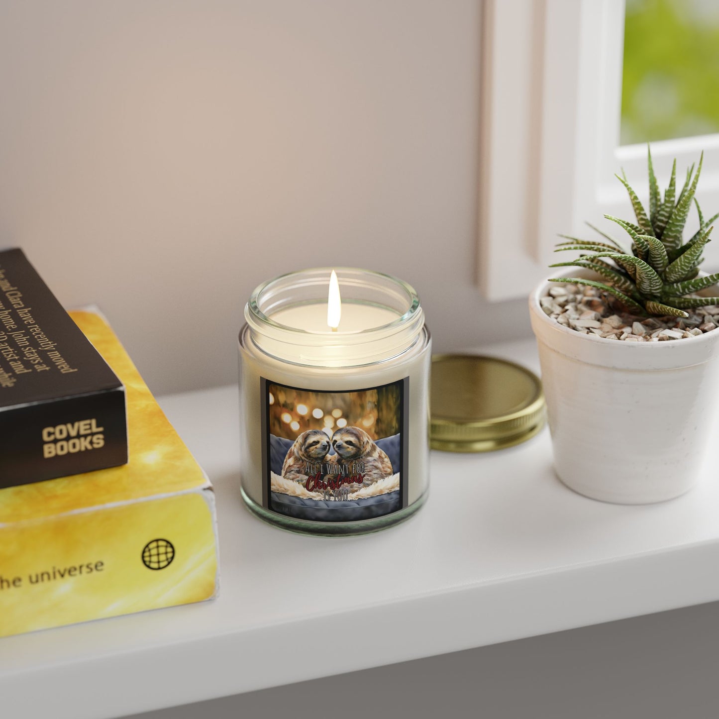 Festive Sloth Christmas Candle – Coconut Apricot Wax, 4oz & 9oz Holiday Scents