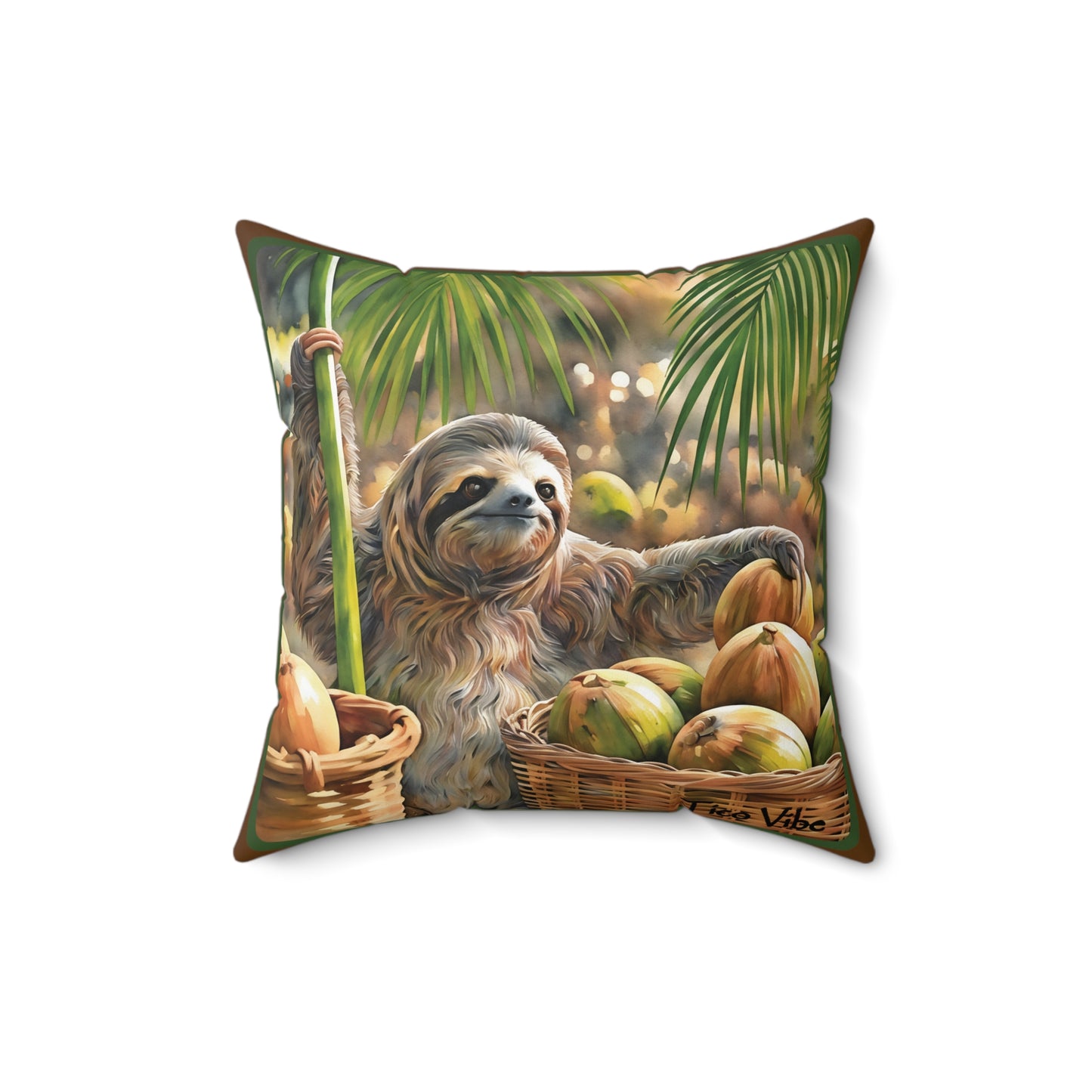"Sloth & Coconuts" Spun Polyester Square Pillow