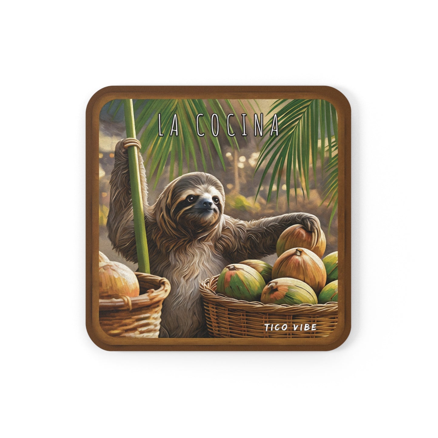 "Sloth La Cocina" Cork Back Coaster