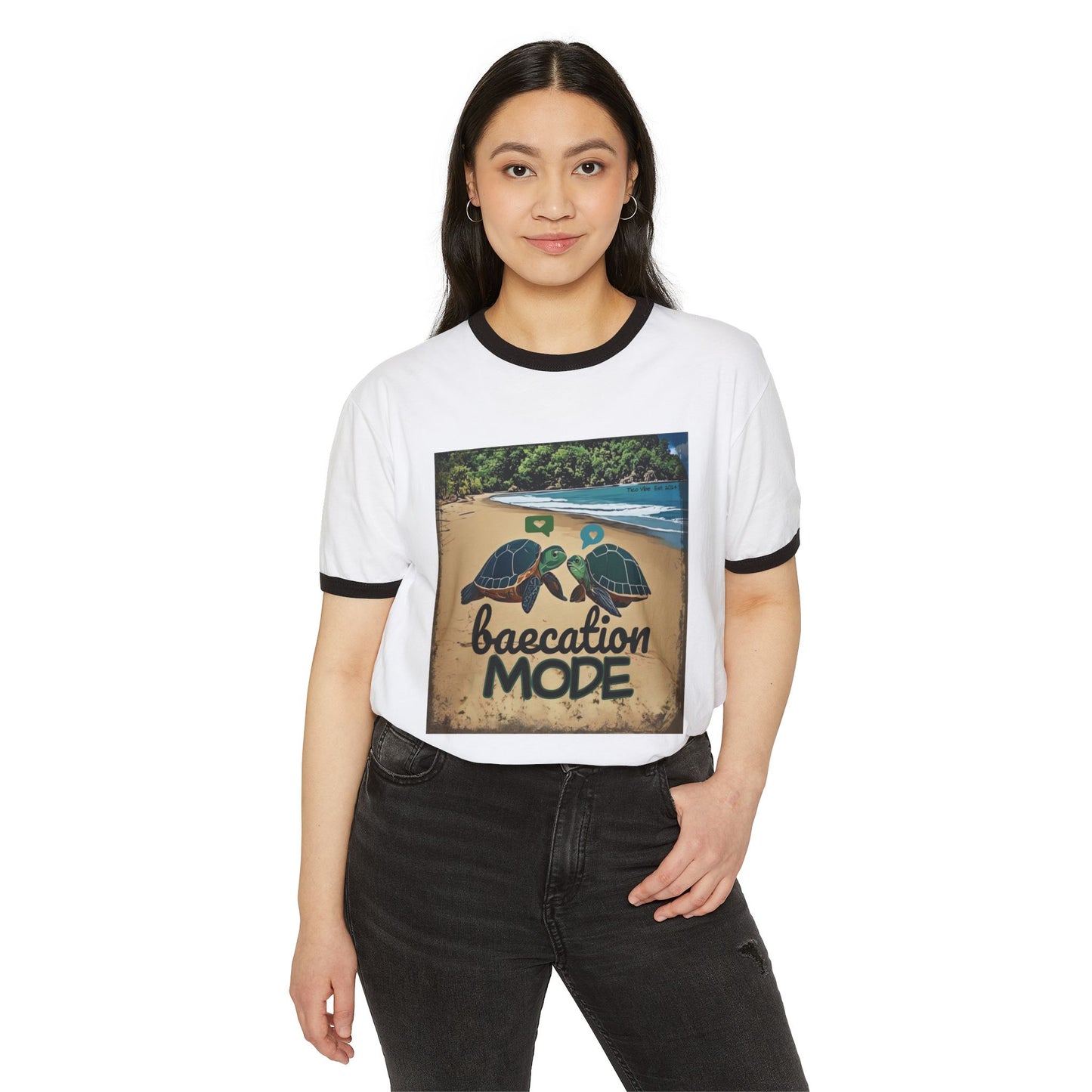 "Baecation Mode" Unisex Cotton Ringer T-Shirt