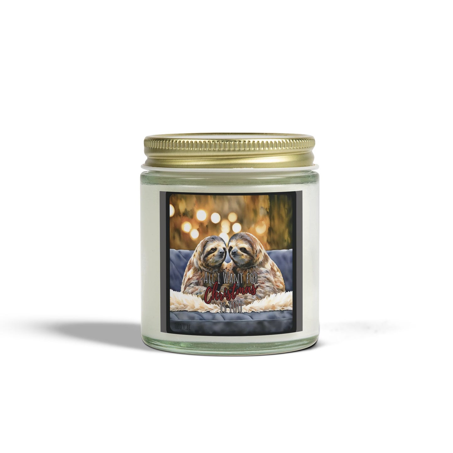 Festive Sloth Christmas Candle – Coconut Apricot Wax, 4oz & 9oz Holiday Scents