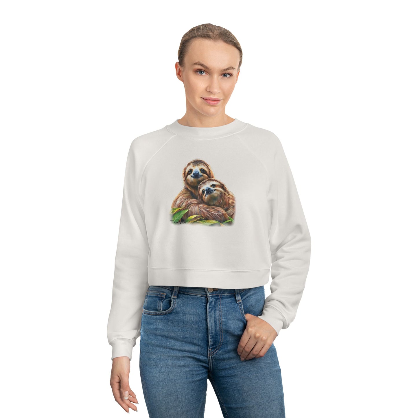 "Sloth Love: A Hug for Two" Women's Cropped Fleece Pullover