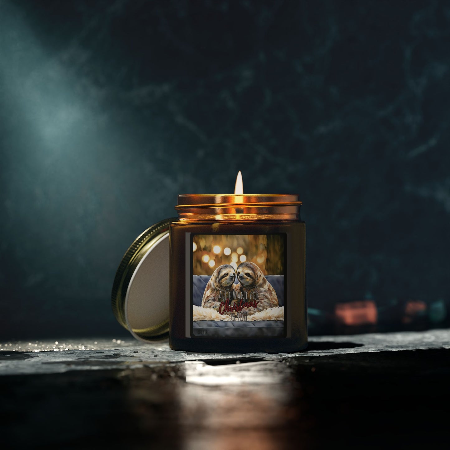 Festive Sloth Christmas Candle – Coconut Apricot Wax, 4oz & 9oz Holiday Scents