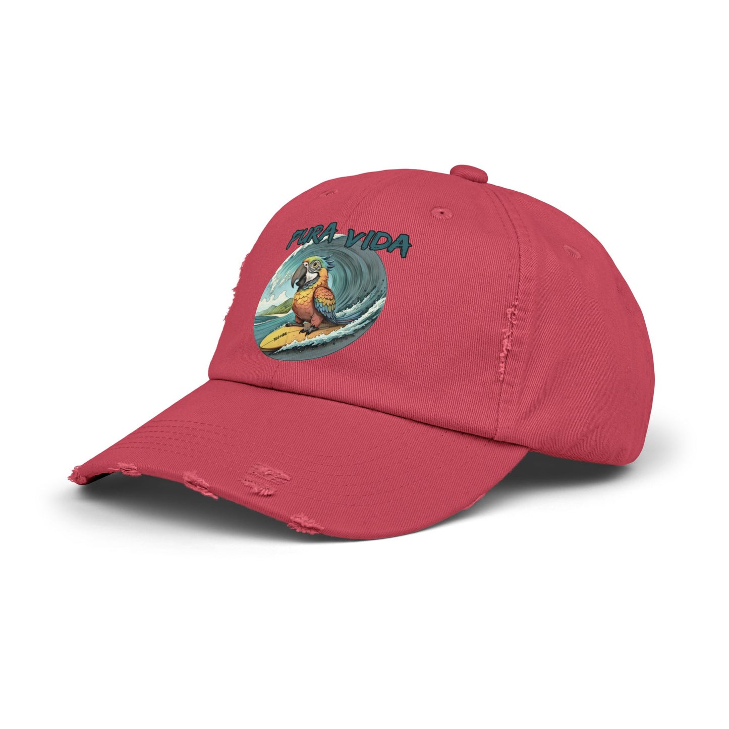 Surfing Macaw Distressed Unisex Cap