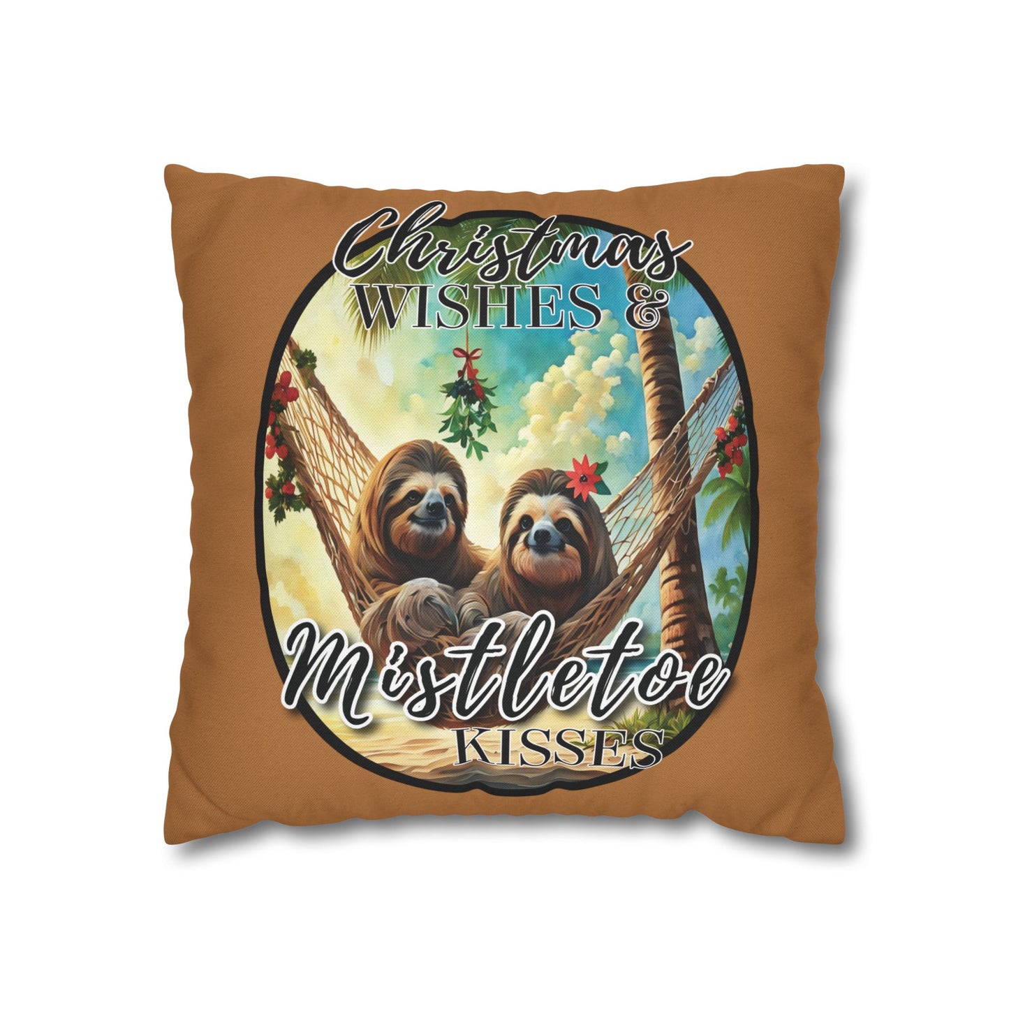 "Mistletoe Kisses" Spun Polyester Square Pillowcase