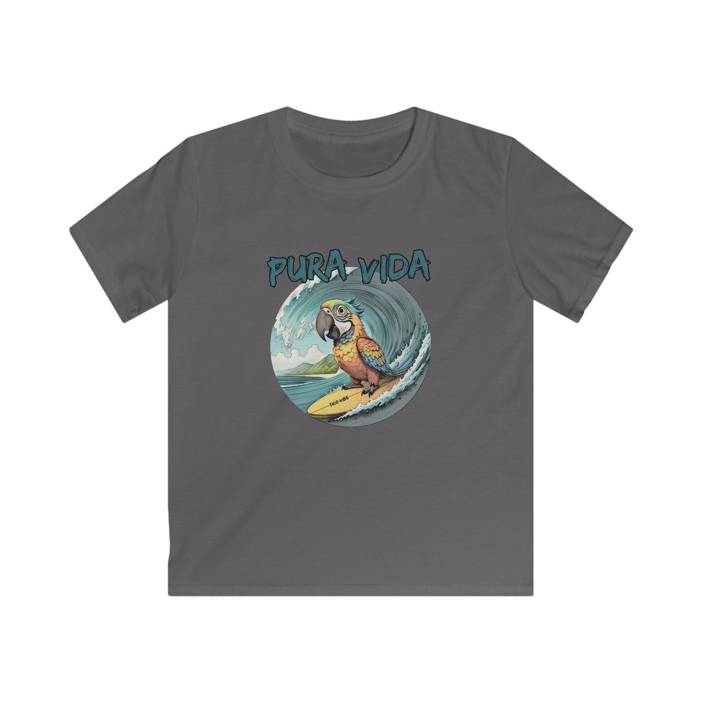 Pura Vida Surfing Macaw Kids Softstyle Tee