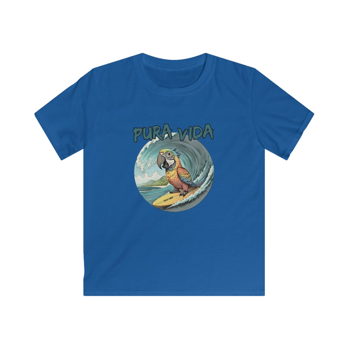 Pura Vida Surfing Macaw Kids Softstyle Tee