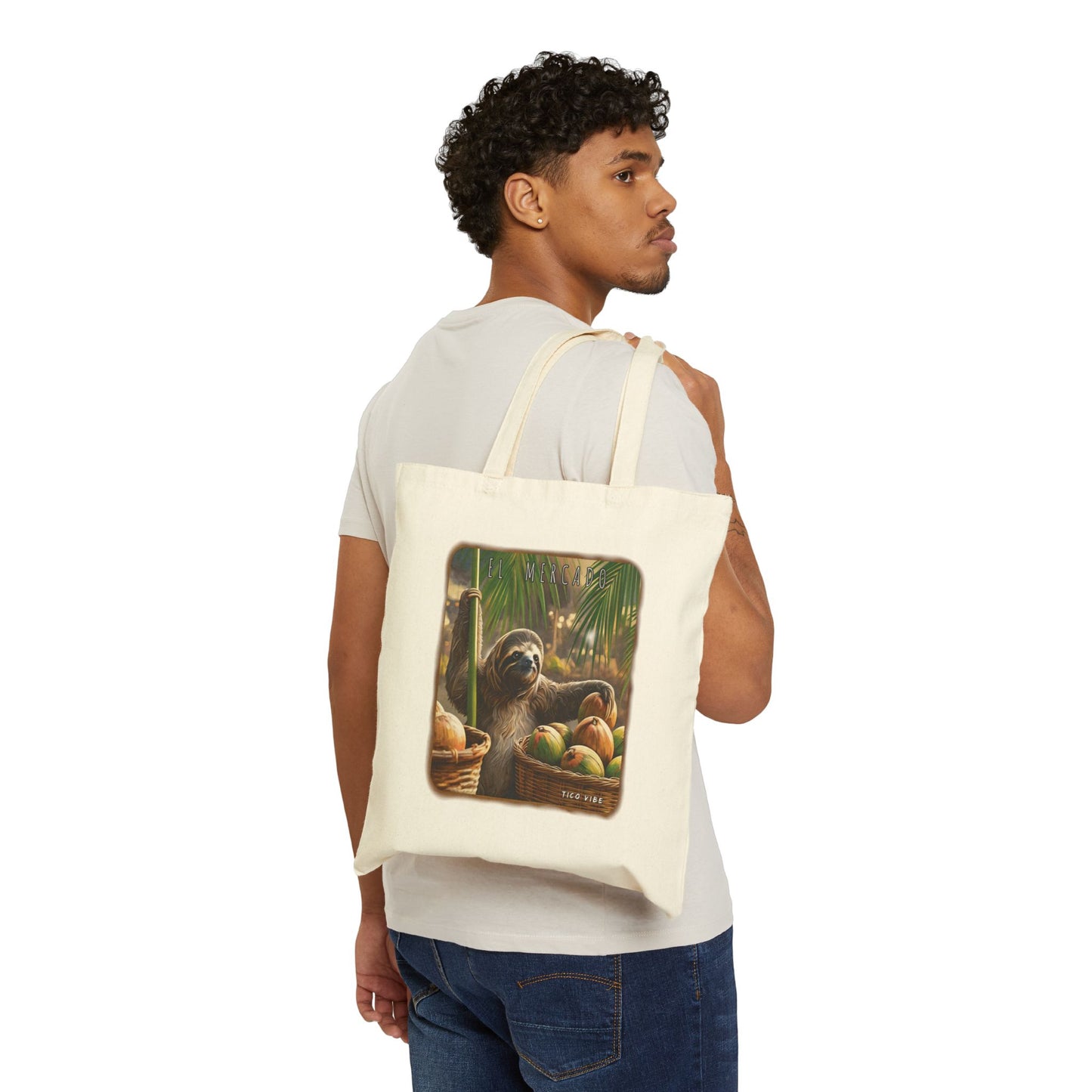 "Sloth El Mercado" Cotton Canvas Tote Bag