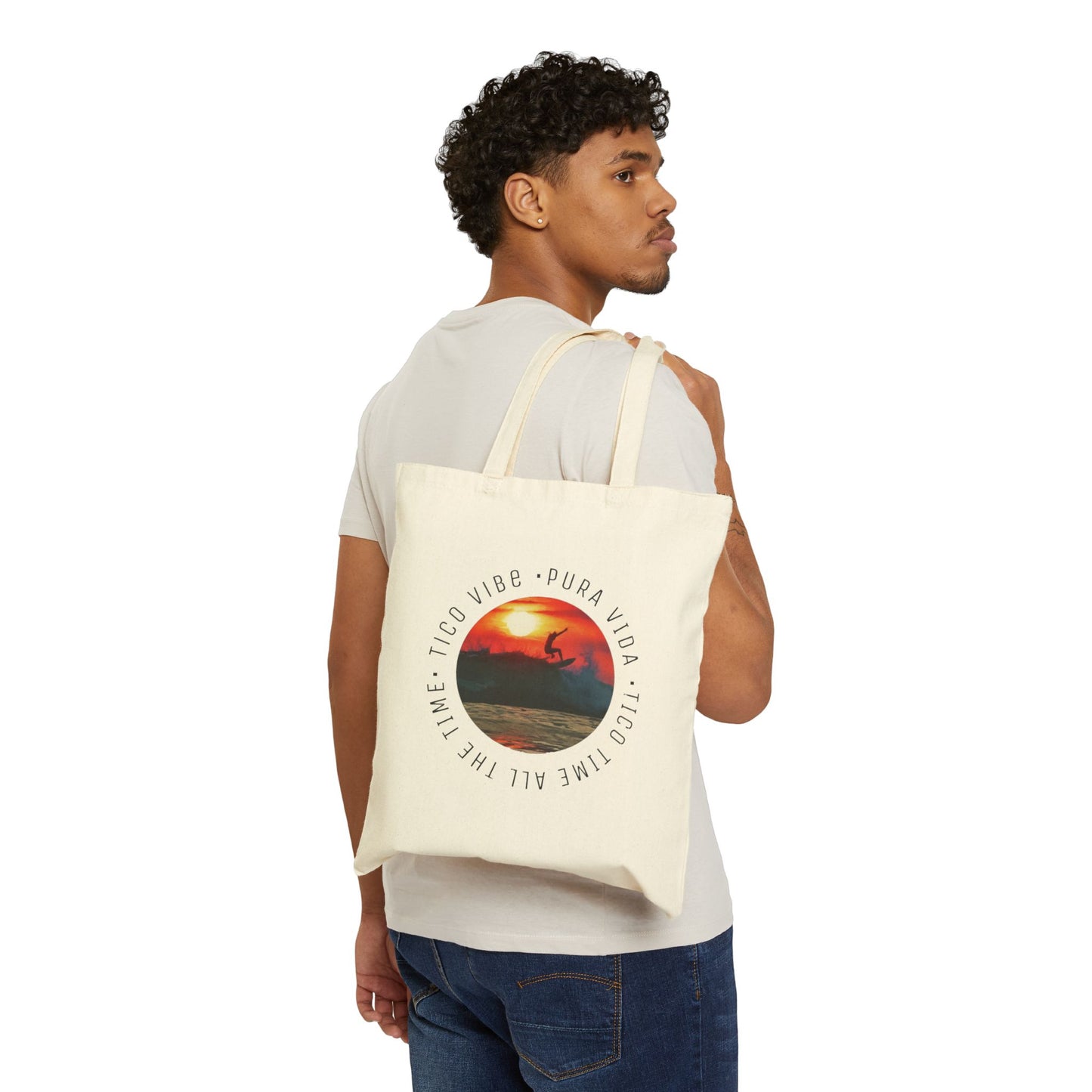 "Surfer in waves" Cotton Canvas Tote Bag