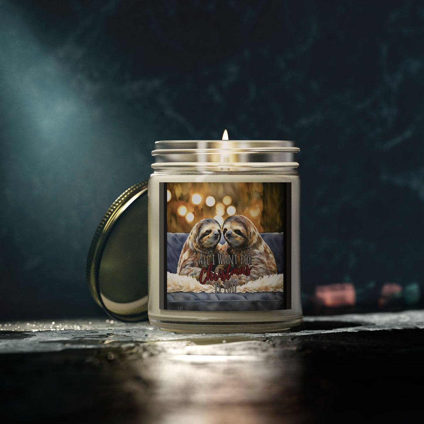 Festive Sloth Christmas Candle – Coconut Apricot Wax, 4oz & 9oz Holiday Scents