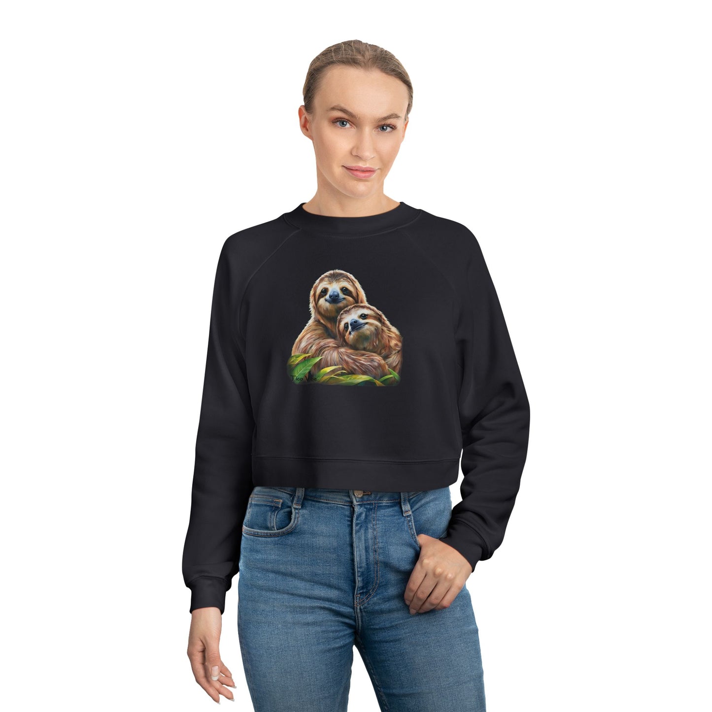 "Sloth Love: A Hug for Two" Women's Cropped Fleece Pullover