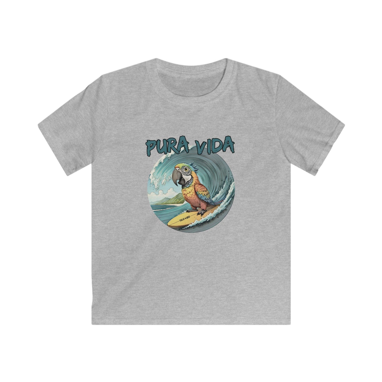 Pura Vida Surfing Macaw Kids Softstyle Tee