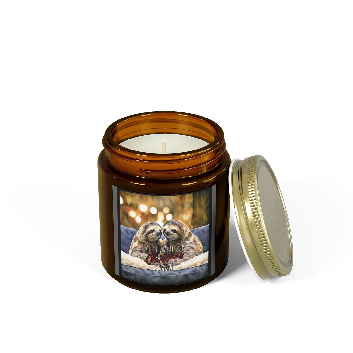 Festive Sloth Christmas Candle – Coconut Apricot Wax, 4oz & 9oz Holiday Scents