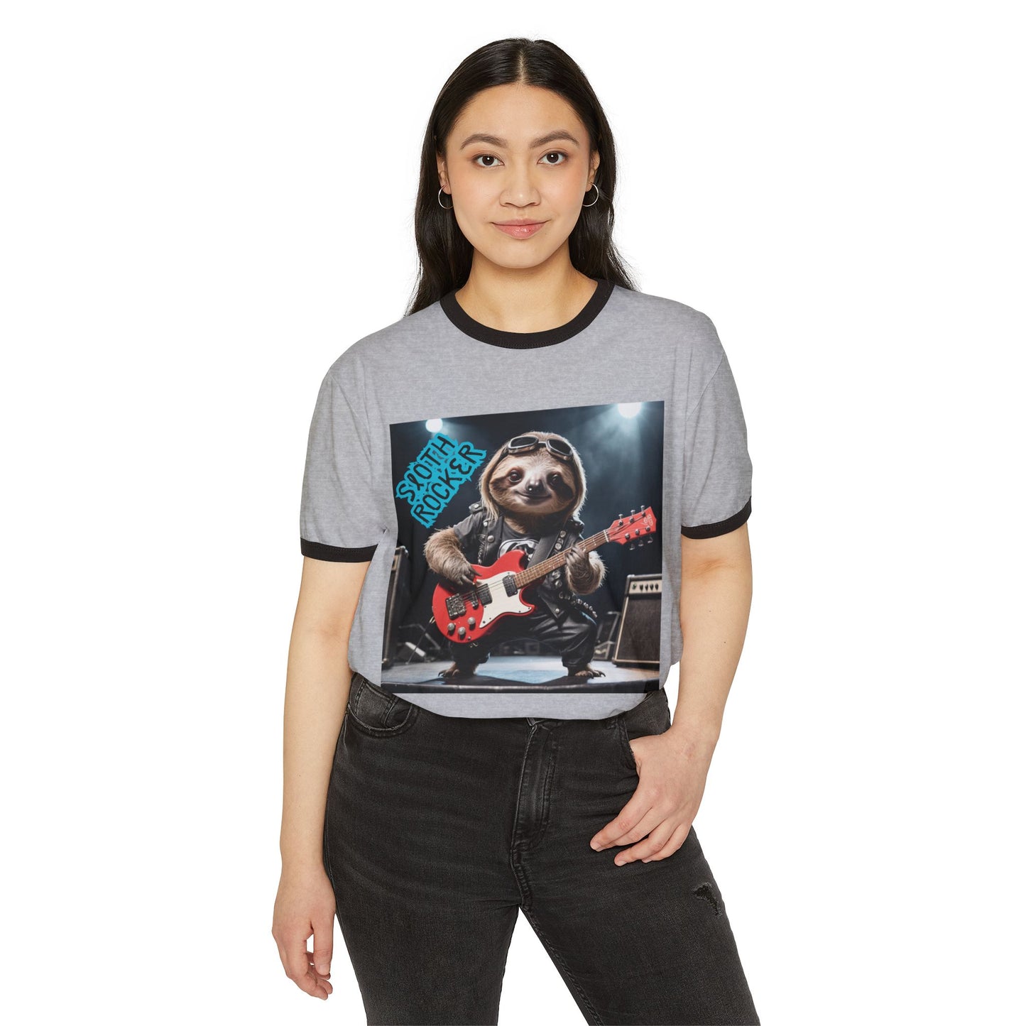 Rocker Sloth Unisex Ringer Tee – Effortlessly Cool with a Bold Twist